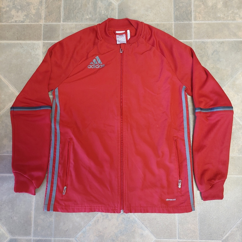 Adidas Red Long Sleeve Full Zip Climacool Polyester Jacket Womens Large